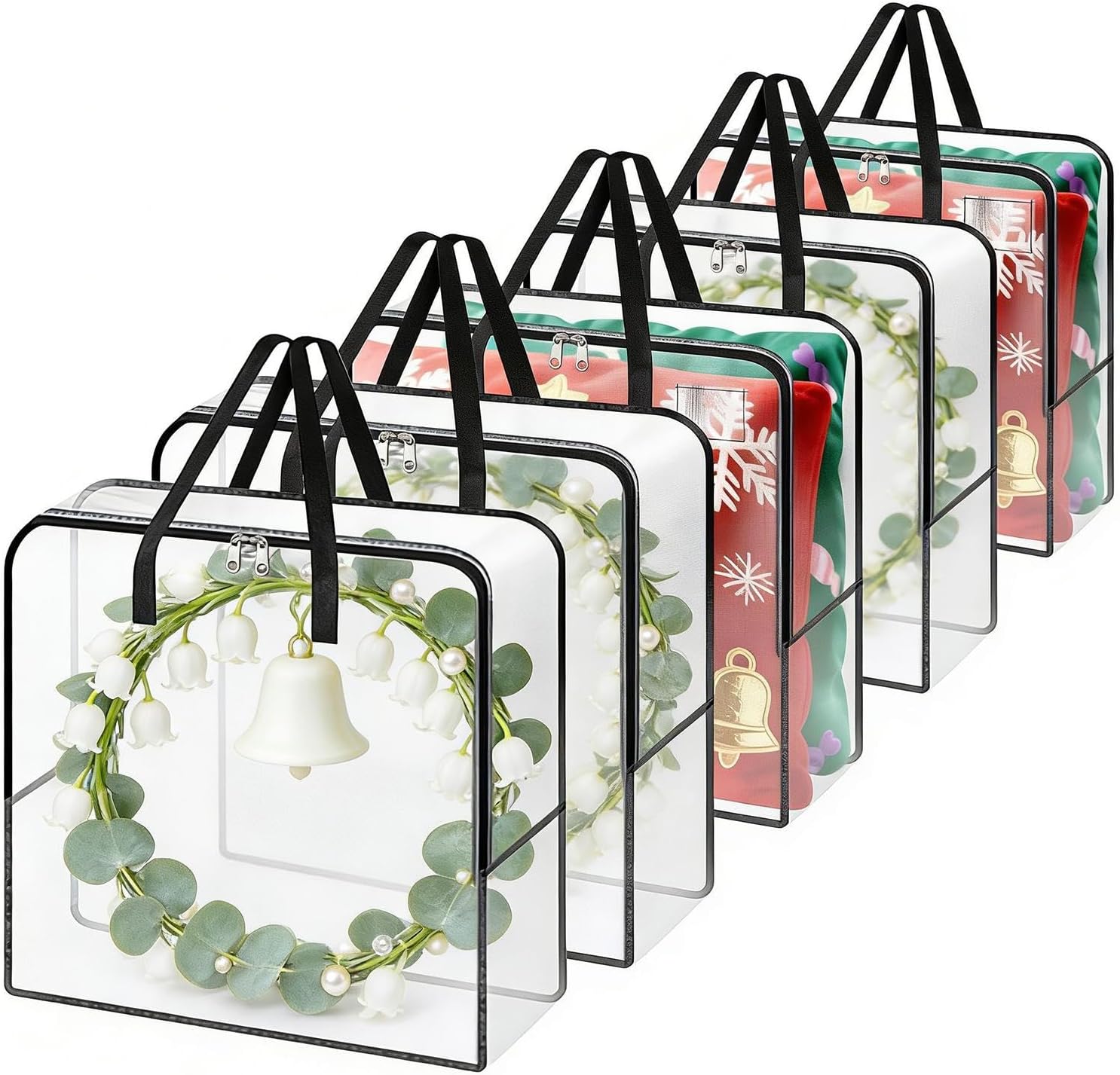 Clear Wreath Storage Container, Waterproof Holiday Organizer, 66x66x22cm, Heavy Duty Zipper Closure Design, Christmas Ornament Storage, Decorative Box with Carry Handle, for Seasonal Décor Protection