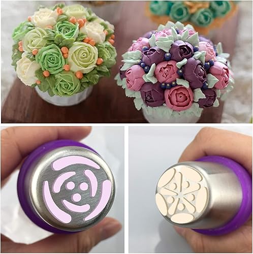 Miniatura 4 de Juego de 27 puntas de tubería rusas, puntas de glaseado de flores para decoración de pasteles, 12 puntas de glaseado rusas, puntas de ribetes de 2