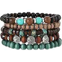6 Pcs Beaded Bracelets, Boho Beaded Bracelets, Multi Layer Stackable Wooden and Braceletss, Portability Cuff Bangle Wristband Jewelry, for Women Men