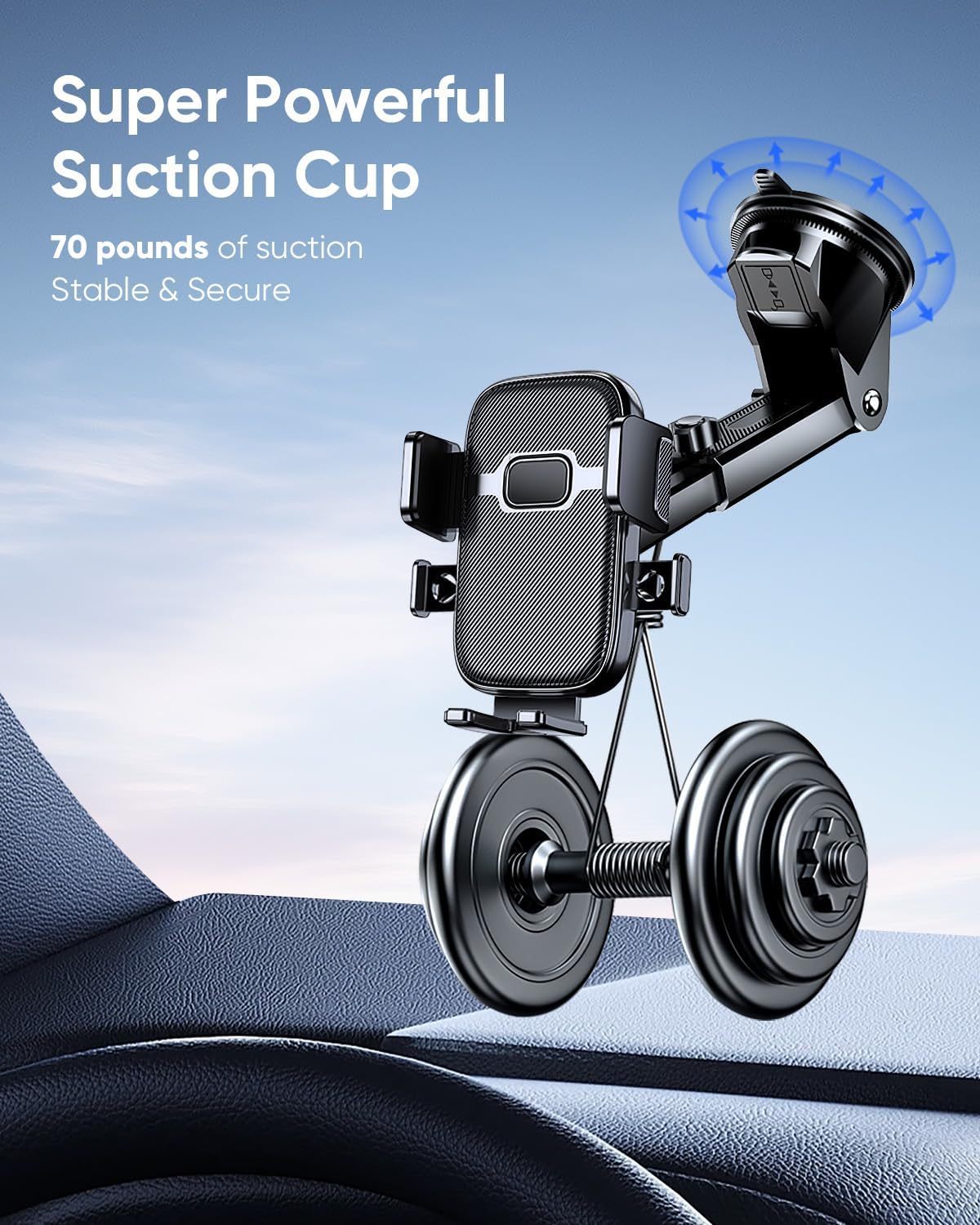 3 in 1 Car Phone Holder Mount, [1s Auto Lock] Phone Holders for Your Car, 360° Adjustable Dashboard Vent Windshield Cell Phone Cradle Clamp Clip for iPhone, Samsung, Google, 4-7" Android Smartphones