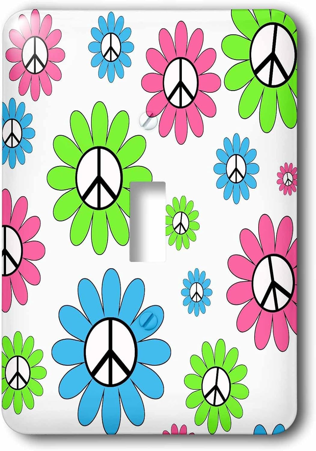 3dRose lsp_164553_1 Girly Pink, Lime and Blue Peace Sign Flowers Light Switch Cover