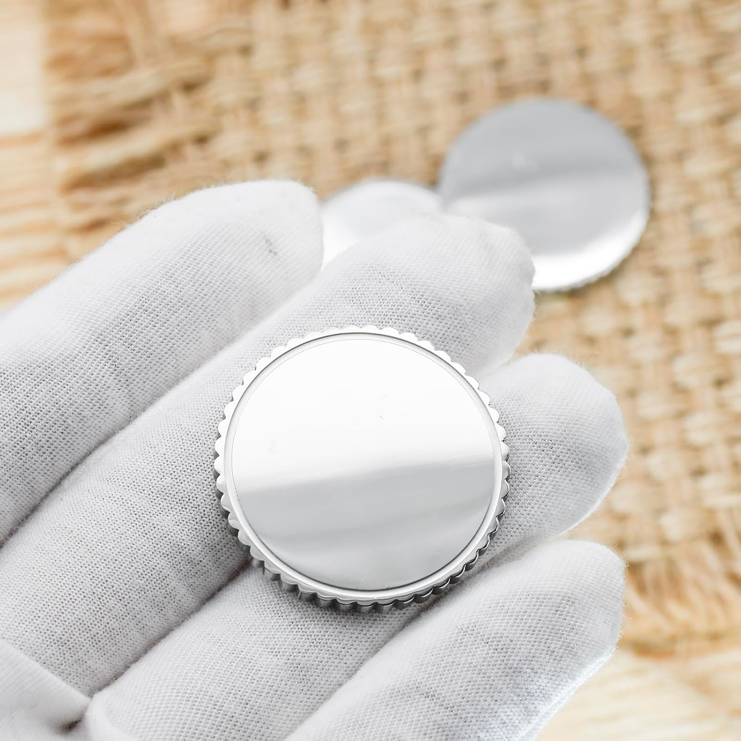 MICAIKEM 1-1/4" Stainless Steel Reeded Edge Blanks Coin Blanks Metal Billets Mirror Finish Tags 3mm Thick for Engraving and Stamping. Pack of 5