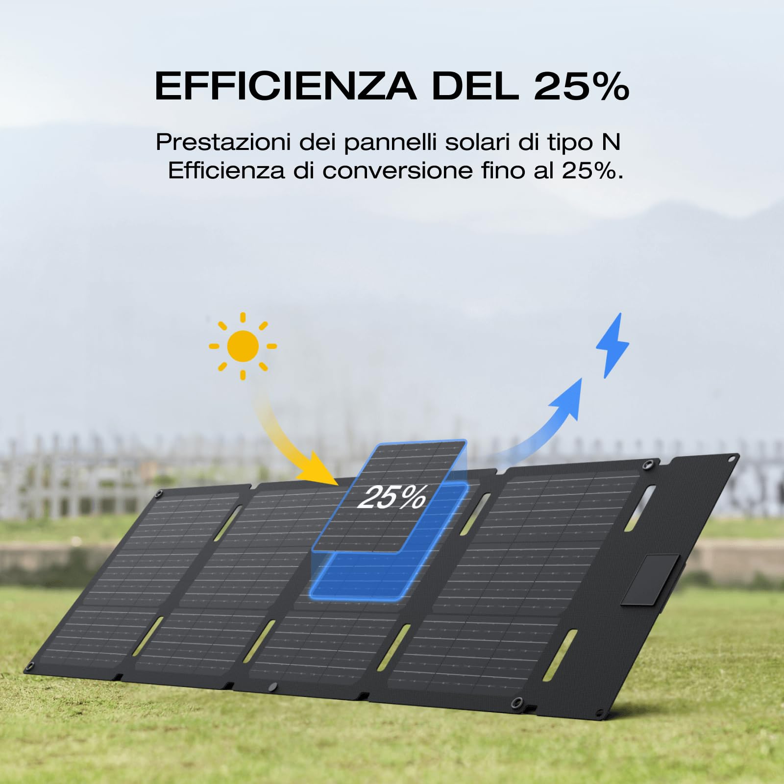 ECOFLOW Pannello solare portatile da 45 W, cella solare di tipo N con un'efficienza del 25%, grado di impermeabilità e resistenza alla polvere IP65, progettato per campeggio, zaini, minivan