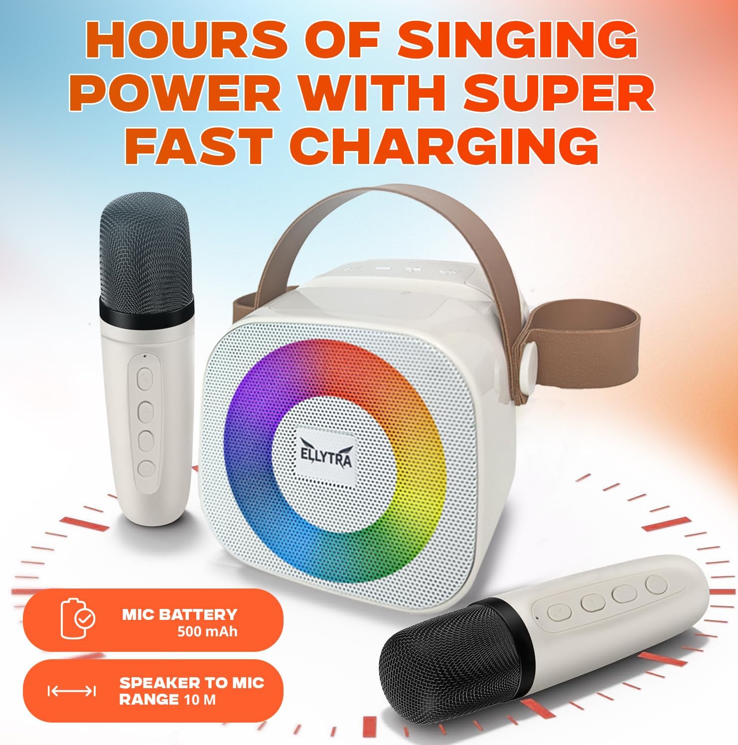 Kids Karaoke Machine with 2 Wireless Rechargeable Microphones, Portable Bluetooth Speaker with RGB Lights, Mic & Phone Holder, Beige - Birthday Gifts for Girls Boys