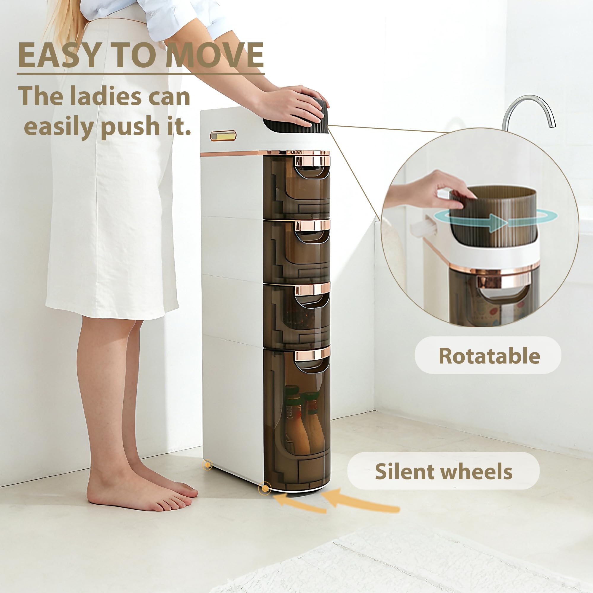 Armadietto Portaoggetti Sottile Per Bagno Stretto | 5 Ripiani, Organizzatore Multifunzionale Con Ruote Per Cucina E Camera Da Letto