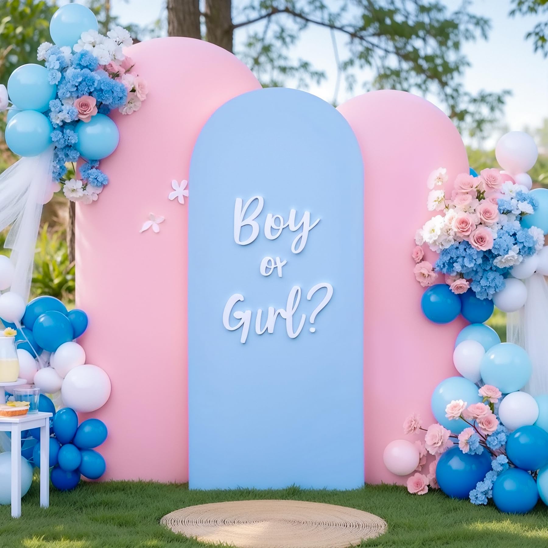 Pink Blue Arch Cover 3 Set-7.2FT, 6.6FT, 6FT Arch Backdrop Cover Spandex Fitted 2- Color Fabric Stand Covers for Gender Reveal Baby Shower Boy and
