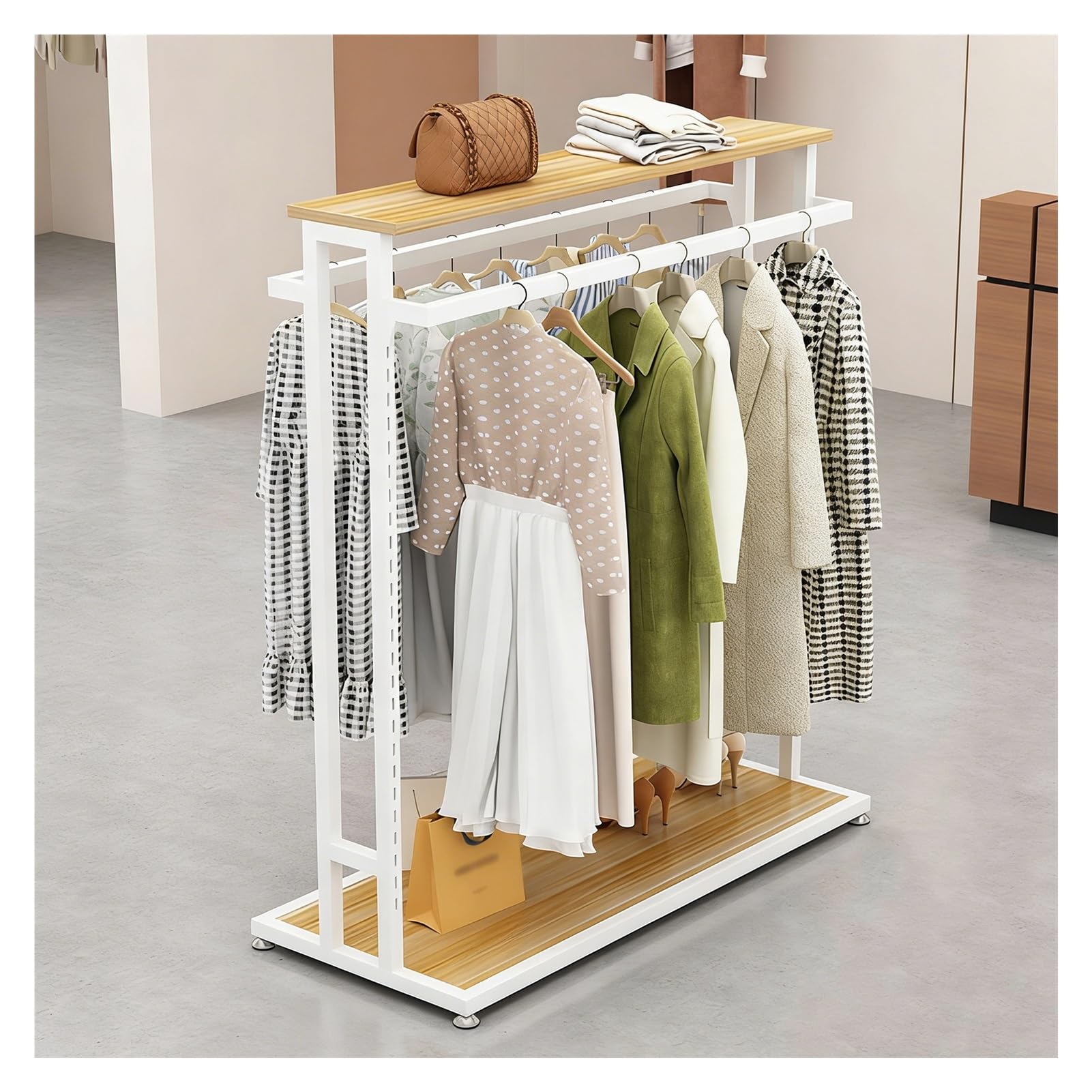 BHGFYXBS Heavy Duty Garment Rack With Shelves, Steel Clothes Hanger For Hanging Clothes, For Bedroom Laundry Room Retail Store Display,White-47.2x19.6x59in