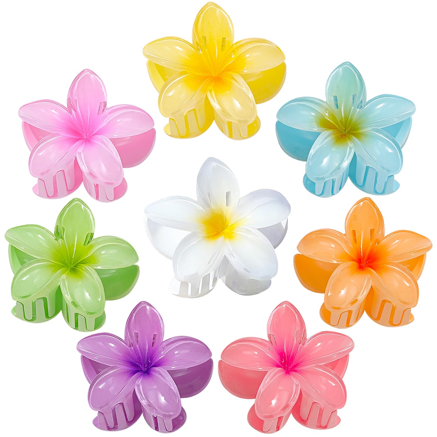 Flower Hair Clips for Women 8 Pcs Hawaiian Large Claw Clips Plumeria Hair Claw Clips for Thick Thin Hair Hibiscus Tropical Beach Hair Accessories for Women Girls and Girls Multicolor