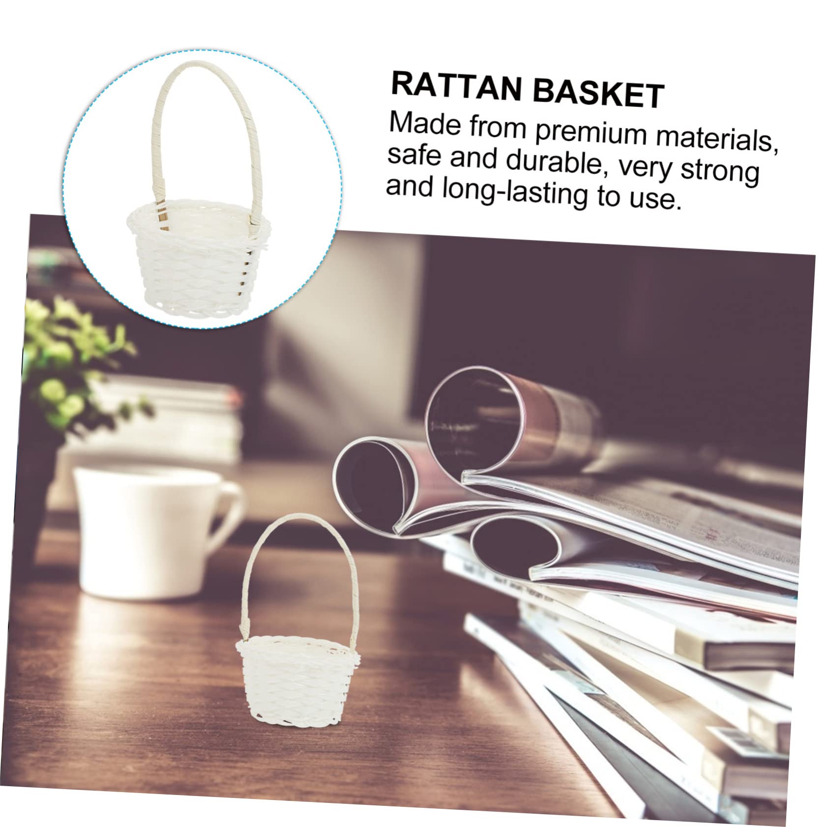 OFFSCH 6 Pack Plastic Woven Baskets Handle Woven Basket Rattan Storage Basket Decorative Bamboo Baskets