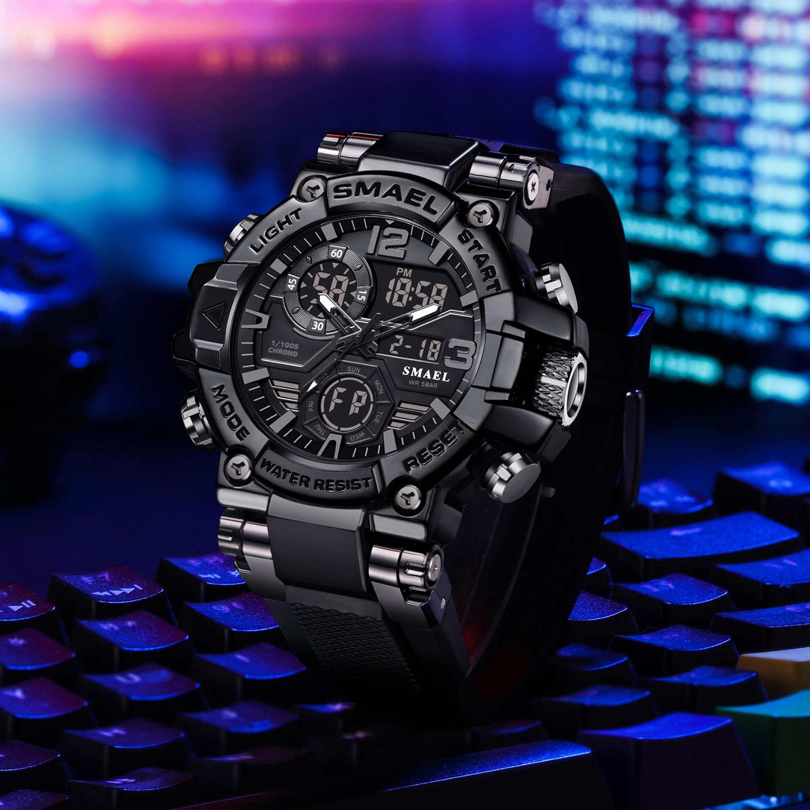 SMAEL Montres militaires d'extérieur numériques carrées étanches tactiques militaires militaires hommes montres de sport hommes noir 8110