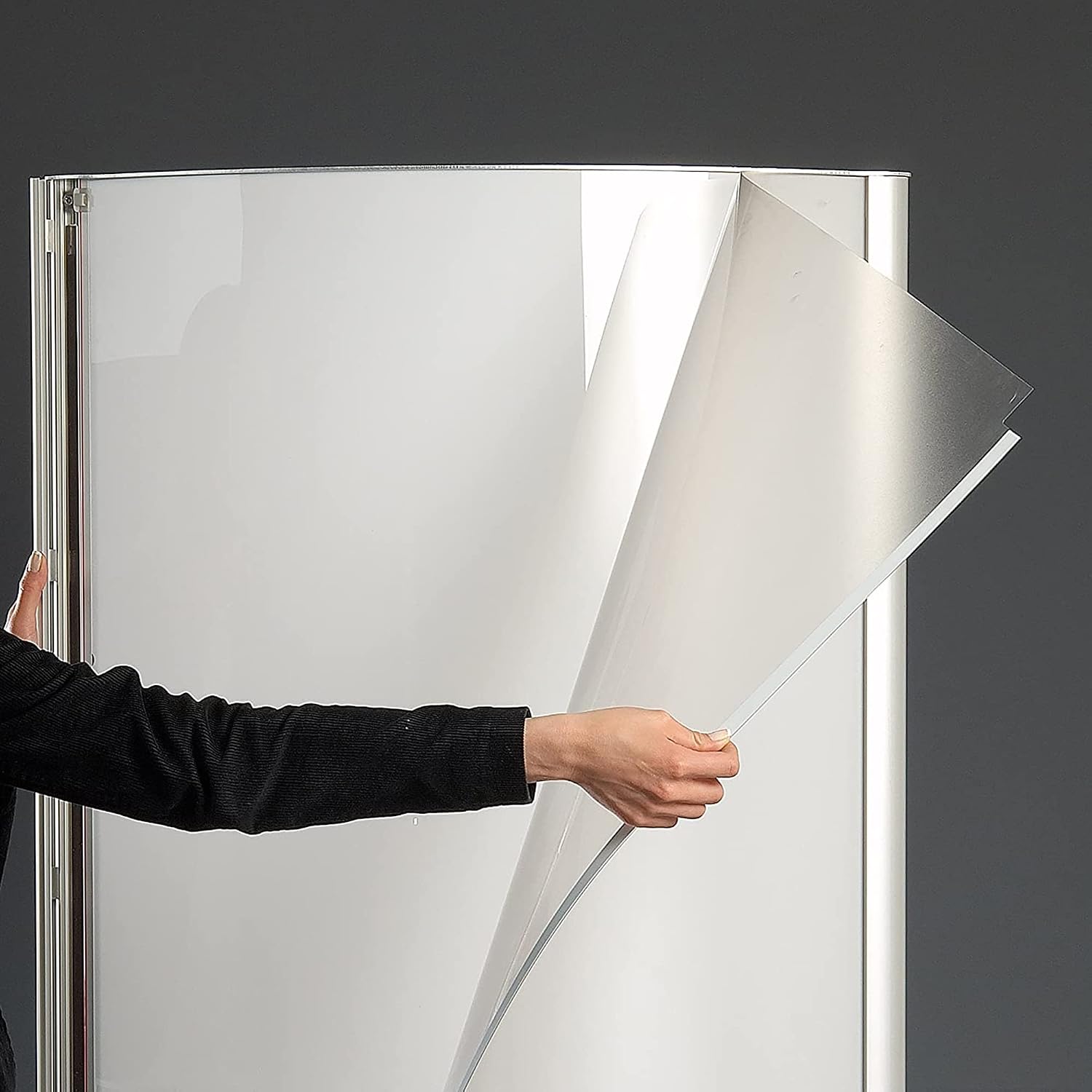 M&T Displays Floor Standing Double Sided Totem Advertising Poster Display Stand 27x77 Inches Poster Size Snap Open Front Loading Free Stand Silver Aluminum with Light - Image 2