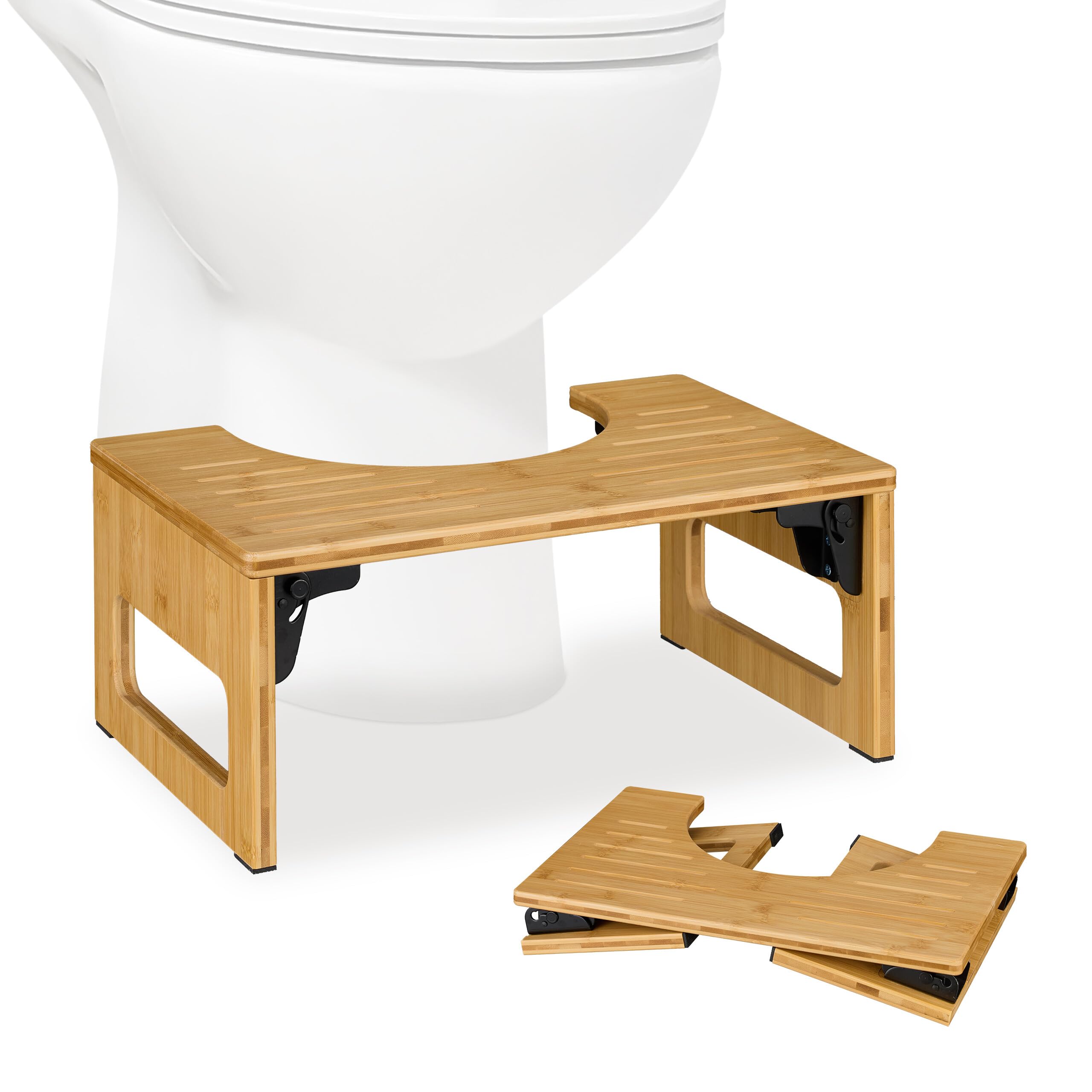 Relaxdays Sgabello per WC Bagno, Sgabellino Pieghevole da Toilette per Adulti, HxLxP: 18,5x43x27,5 cm, bambù, Naturale