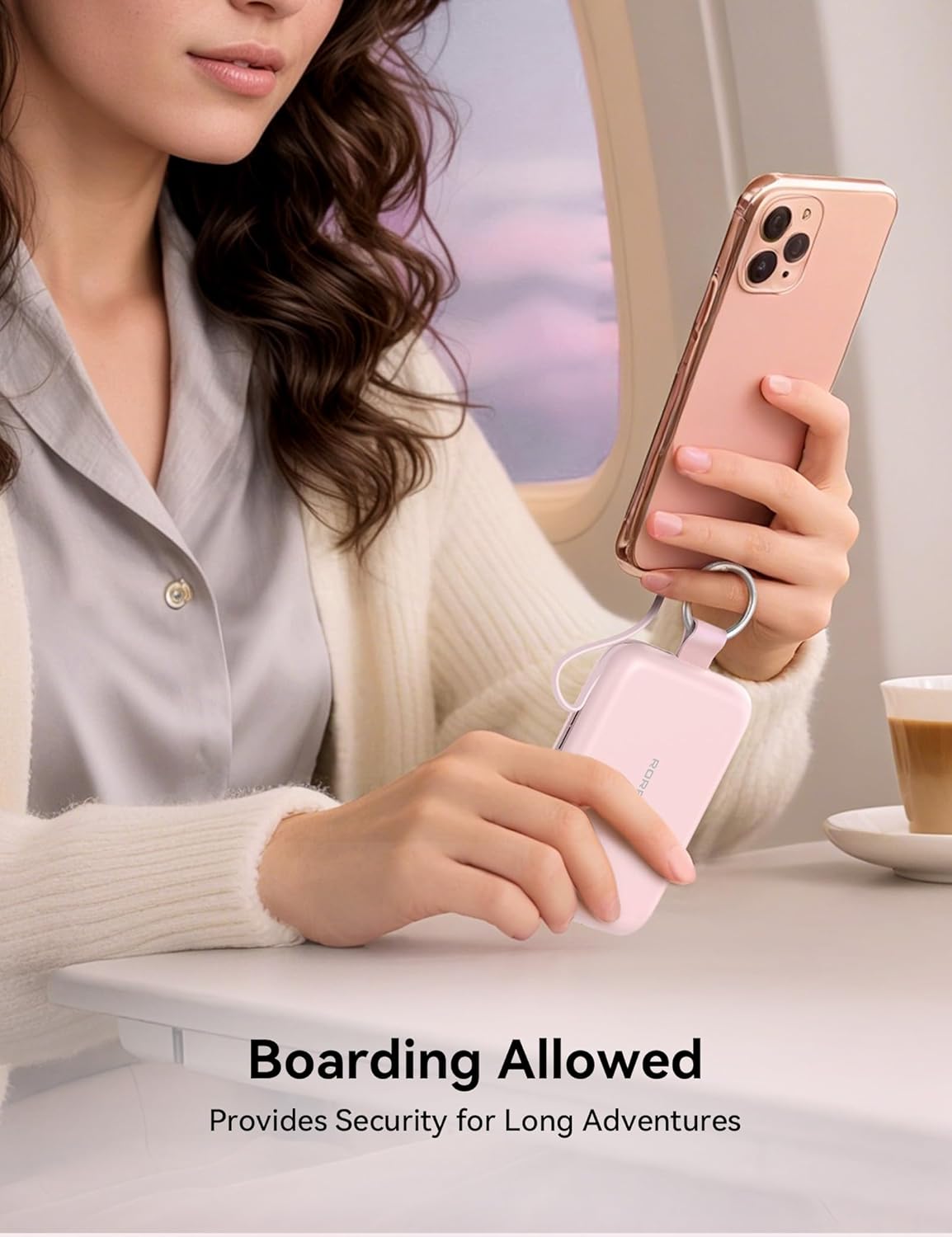 RORRY Portable Charger, 10000mAh PD 30W Fast Charging Portable Charger Power Bank with Built-in Cables, Travel Keychain Charger Battery Pack for iPhone 17/16/15/14/13/12, for AirPods 2/3/4/Pro, Pink - Image 7