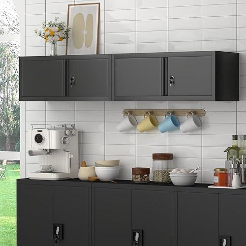 Miniatura 7 de LUCYPAL Gabinete de almacenamiento de metal con 4 estantes gabinete de almacenamiento de oficina de acero con puertas de bloqueo gabinete de metal