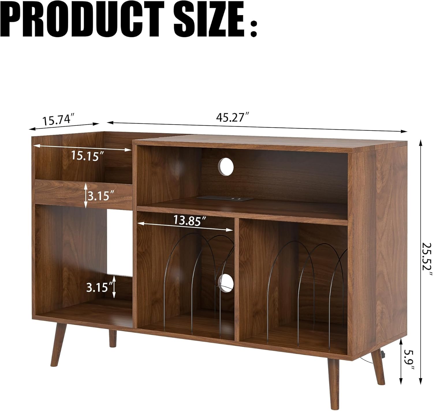 Record Player Stand, Vinyl Record Storage Cabinet with Power Outlet, Holds up to 350 Albums, Record Stand Table for Bedroom, Living Room, Office (Walnut)