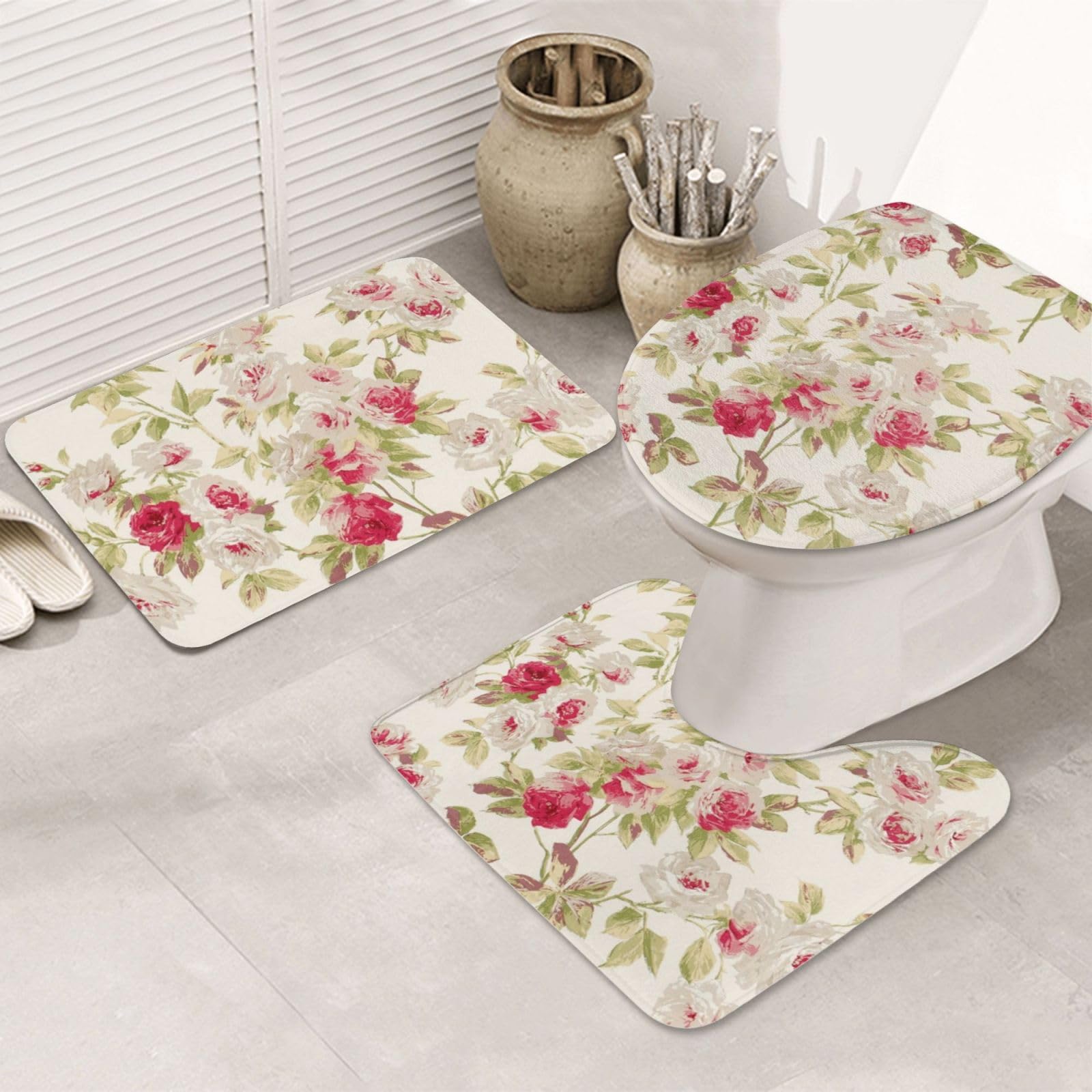 Tapis de salle de bain vintage floral anti-glisse pour sécuriser et décorer le sol