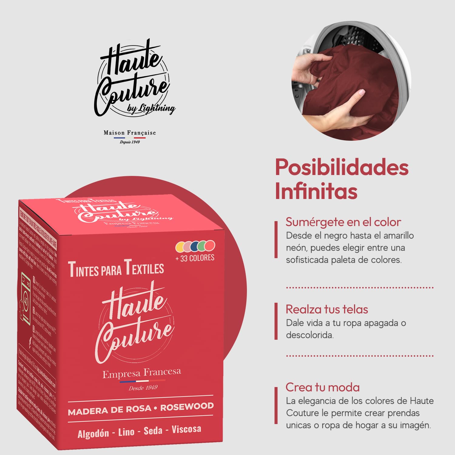 Haute Couture - Tinte para Ropa y Textil Rosa - Madera de Rosa - 350g - Tinte Textil Todo en uno - Listo Para Teñir Ropa y Tejidos