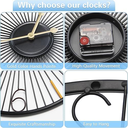 Miniatura 7 de Reloj de pared de metal moderno grande de 20 pulgadas, movimiento silencioso a pilas, decoración artística del hogar para sala de estar, cocina,