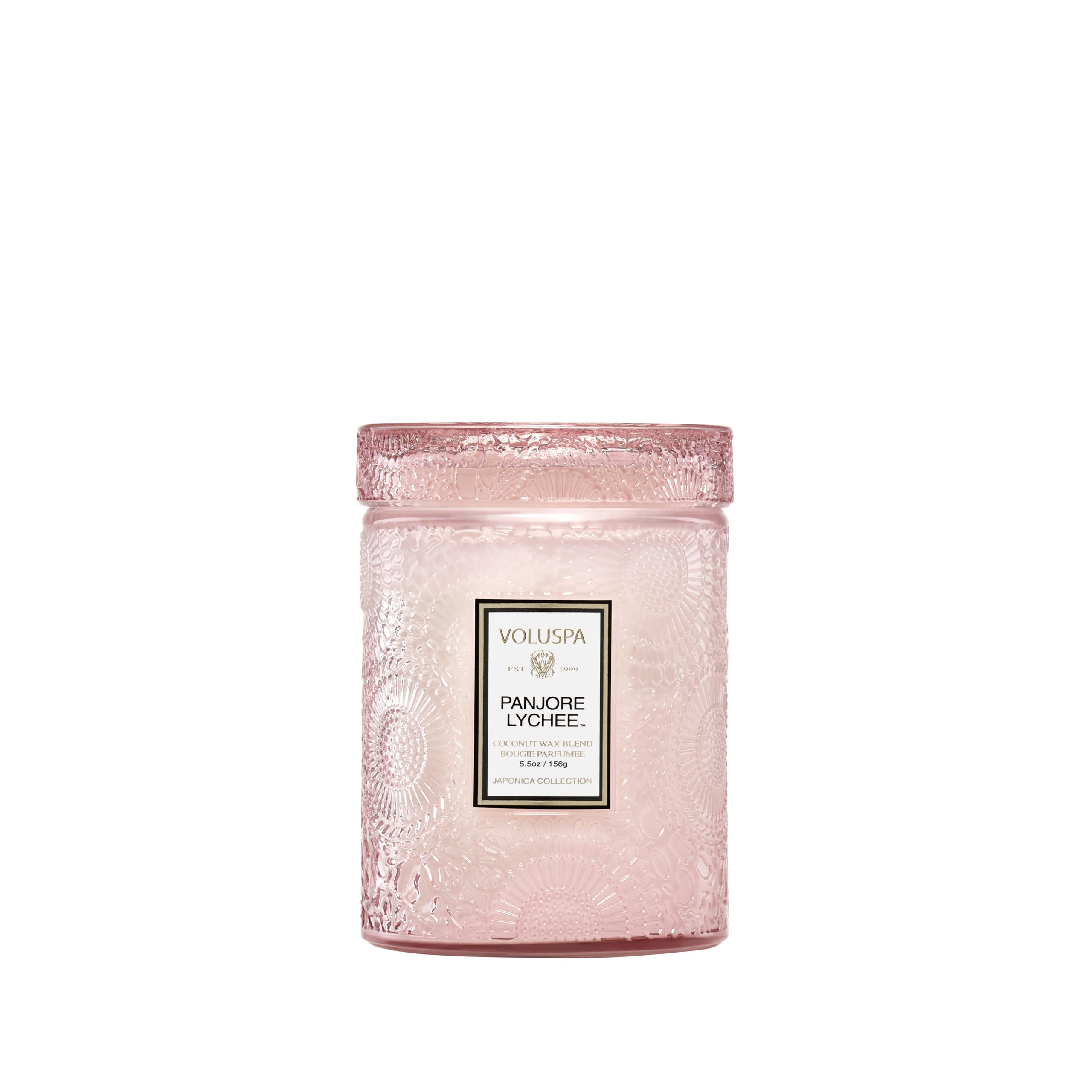 Voluspa Panjore Lychee, Small Candle Jar, 5.5 oz, 50 Hour Burn Time, Coconut Wax for Clean Burning, Handcrafted in the USA