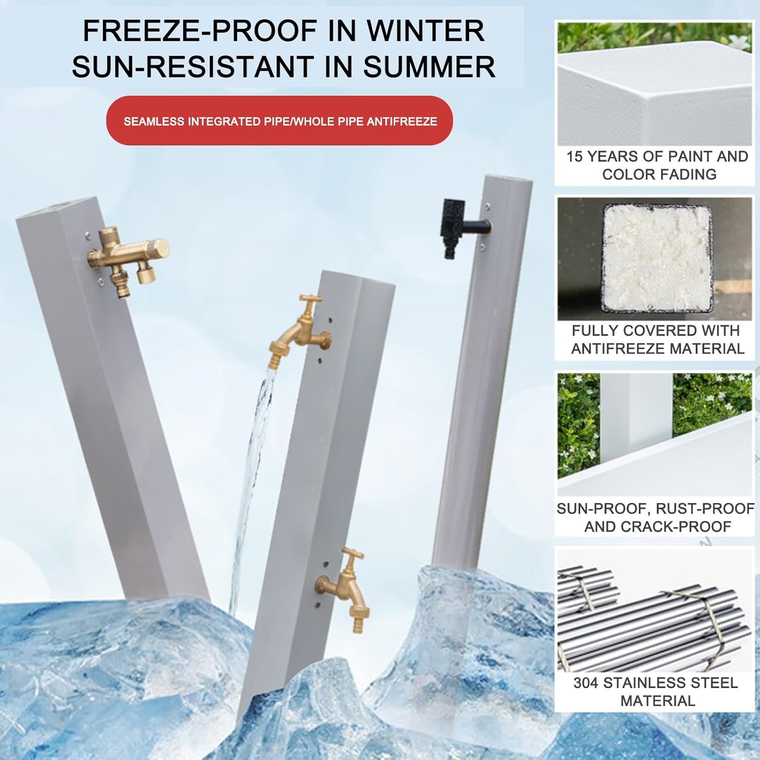 立ち水栓 立水栓 屋外 水コラムは304ステンレススチール製で、アクティビティ後は、素早く地面を洗浄して中庭を清潔な状態に戻すことが