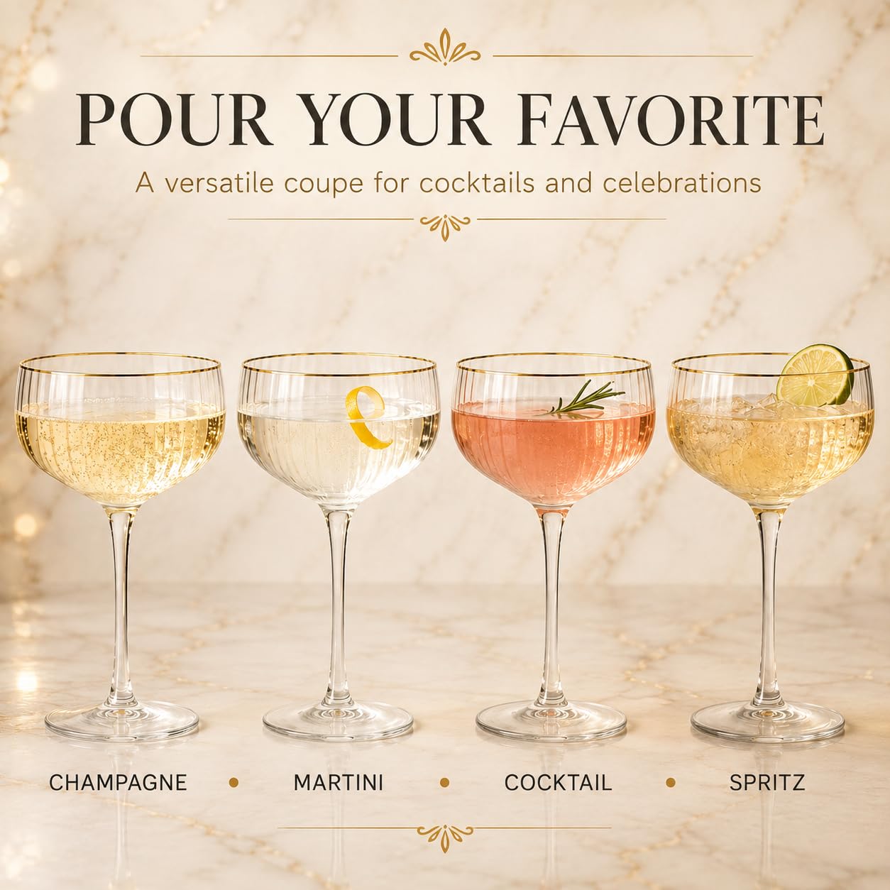 Elegant Coupe Cocktail Glasses - Set of 4 -5 Elegant Coupe Cocktail Glasses - Set of 4 -5