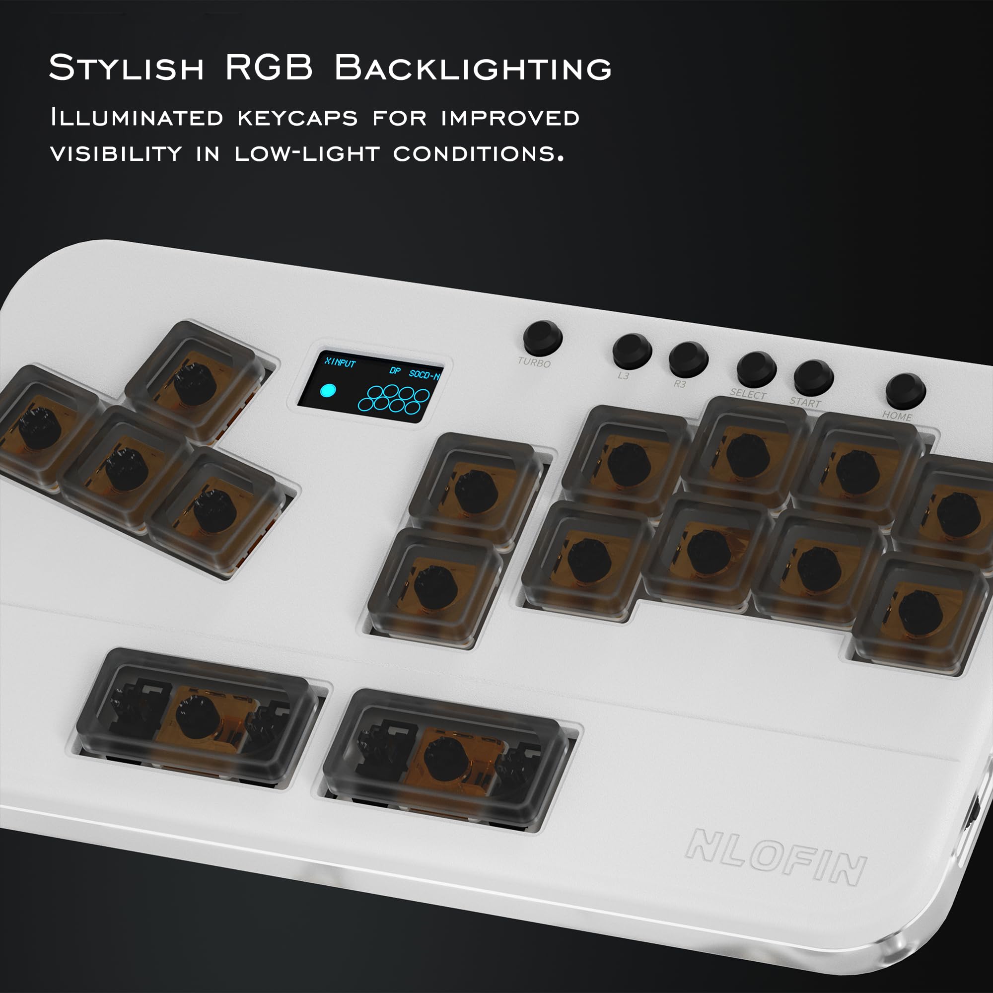 Mando sin palanca, mini teclado, controlador de arcade de 16 teclas con todos los botones (blanco)