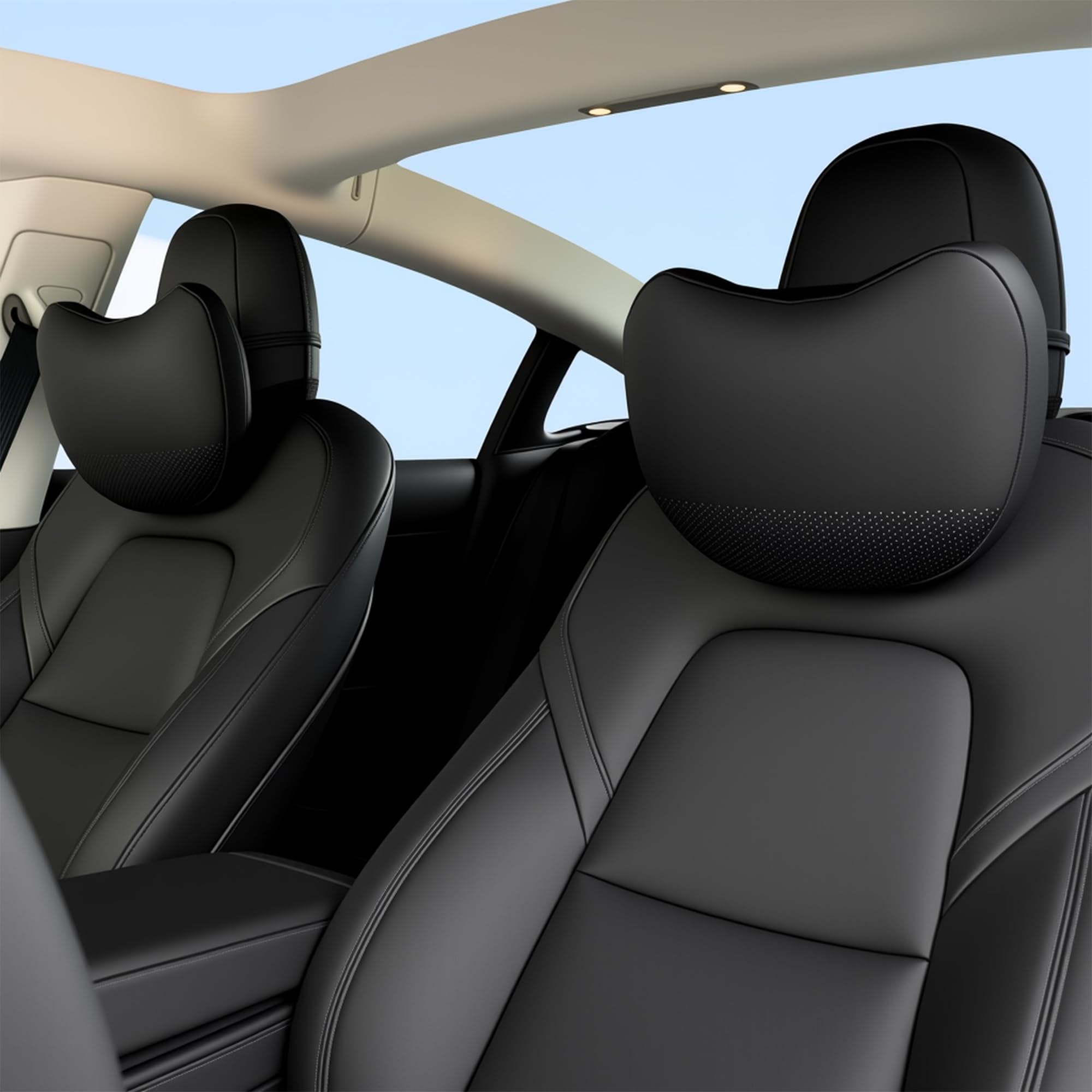 TOPABYTE 2x Cuscino Poggiatesta Auto, Supporto Testa per il Collo per lo Schienale dell'Auto in Vera Pelle Nappa Cuscini Cervicale per Sedile Auto Guidatore, Confortevoli e Traspiranti, Nero