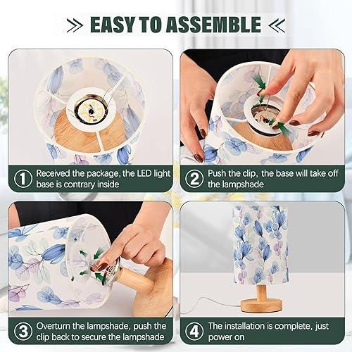 Miniatura 4 de Table Lamp Small Bedside Lamp Bright Transparent Blue Magnolia Eucalyptus Leaves Table Lamp for Kids Farm