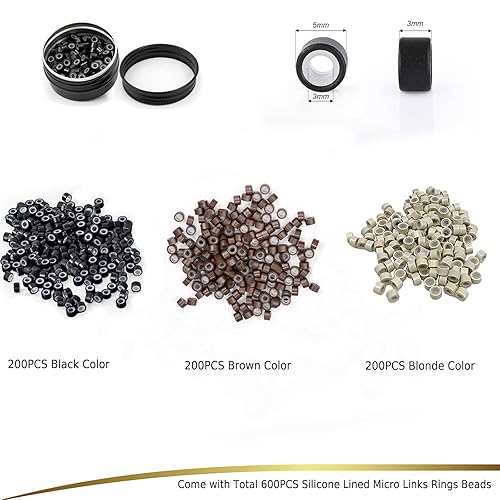 Miniatura 10 de EHDIS Kit de herramientas de extensión de cabello de acero inoxidable, extensiones de cabello de micro eslabones, juego de alicates para cerrar y