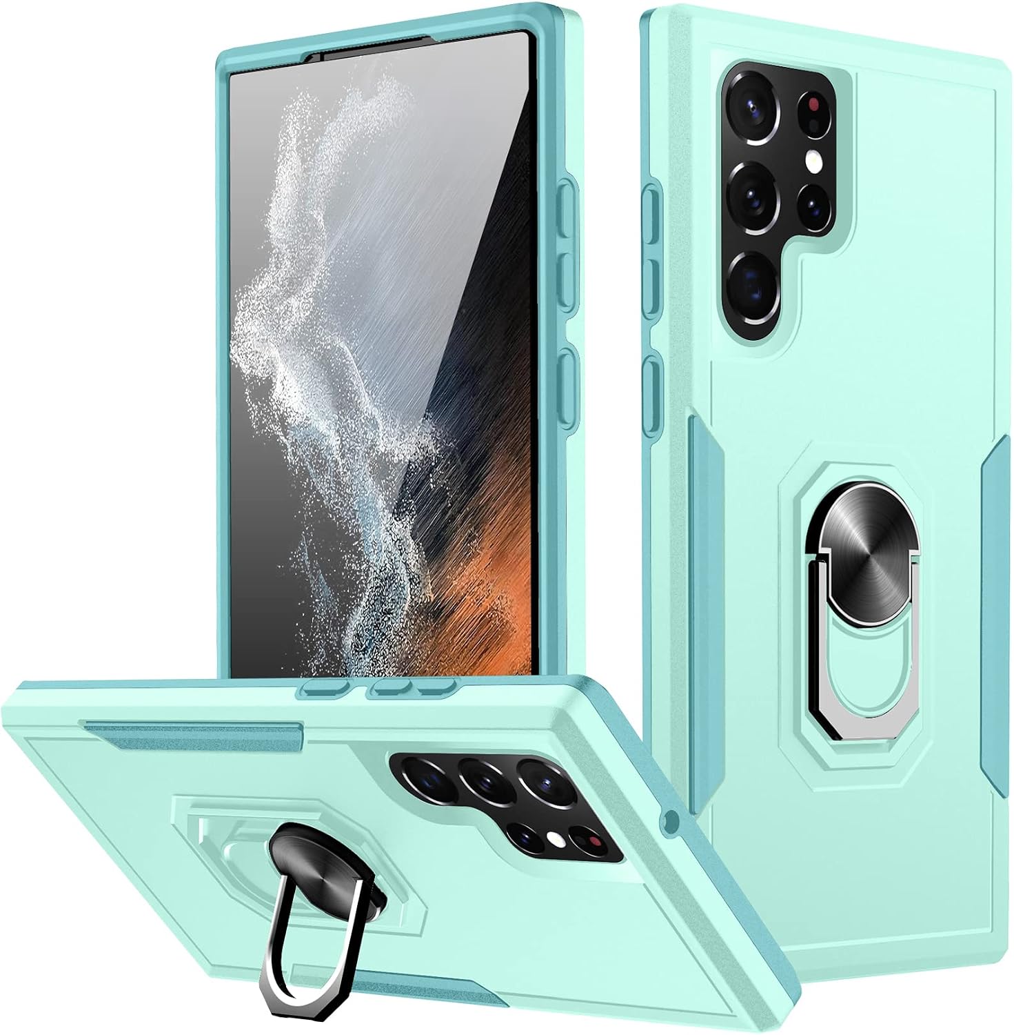 SPIDERCASE for Galaxy S22 Ultra Case, Built-in Stand Comprehensive Protection Heavy Duty Shockproof Anti-Scratch Rugged Protective Case with Kickstand for Samsung Galaxy S22 Ultra (Light Green)