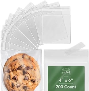 4 x 6 Inch Cellophane Bags 200 Pack — Clear Self-Sealing Resealable Treat Bags for Cookies, Candy, Pastries, Party Favors, Small Packaging