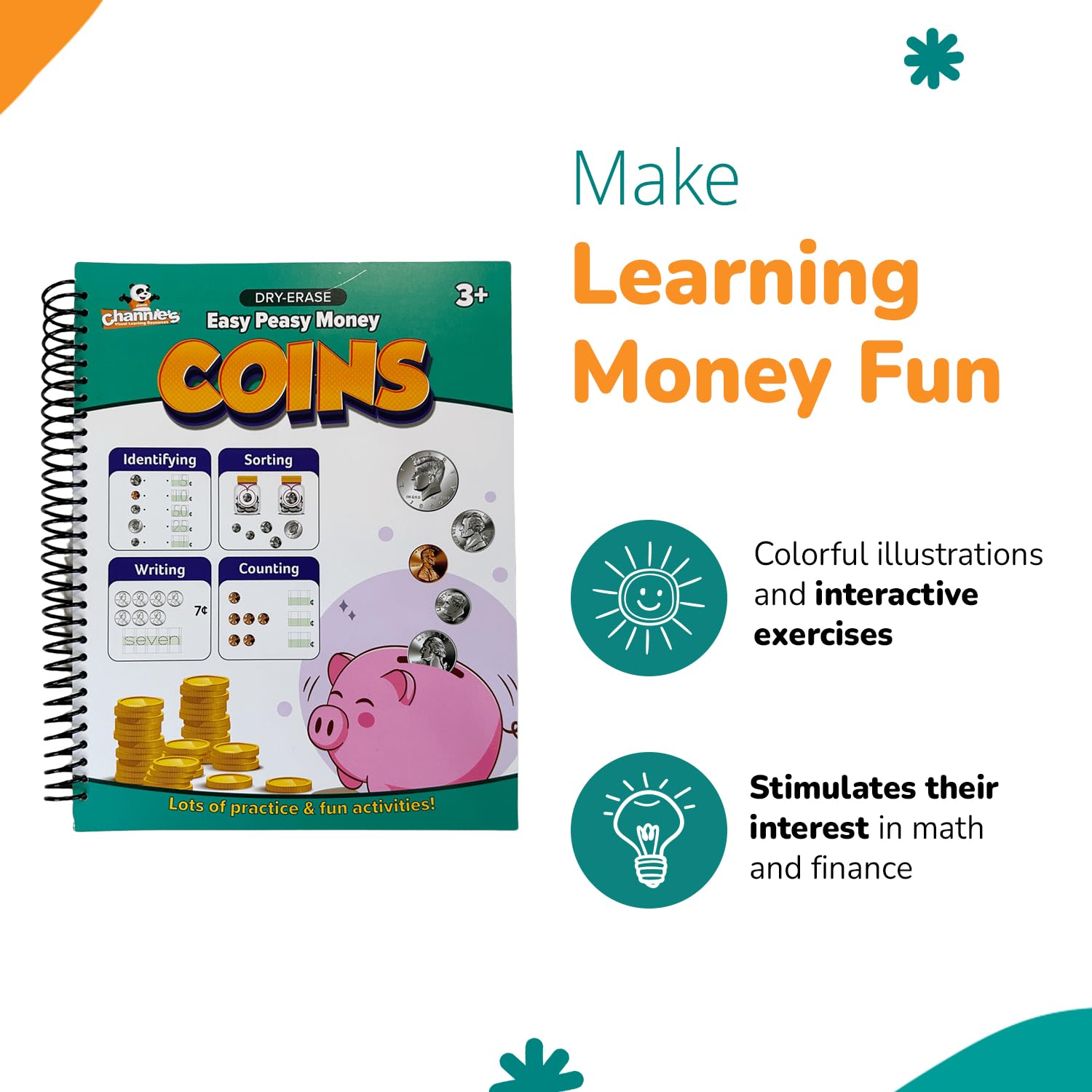 Channie's Easy Peasy Dry Erase Money Book - Fun Toddler Activity Book - Teaches Counting Coins for Kids Ages 3-5/6-8 - Pennies, Nickels, Dimes, Quarters - Money Workbooks for Kids - 65+ Pages - Image 5