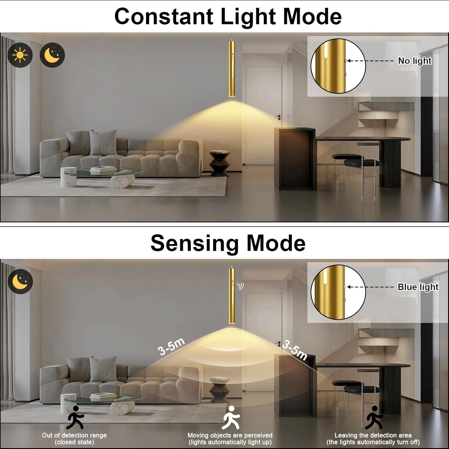 Lámpara colgante con batería con detector de movimiento, regulable, con mando a distancia, control táctil, lámpara colgante magnética, sin luz nocturna interior, para comedor, cocina, bar