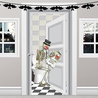 Tatuo Skeleton Door Decorations Skeleton Door Cover Halloween Bathroom Backdrop Background Halloween Indoor Decoration Party Supplies, 30 x 60 Inches