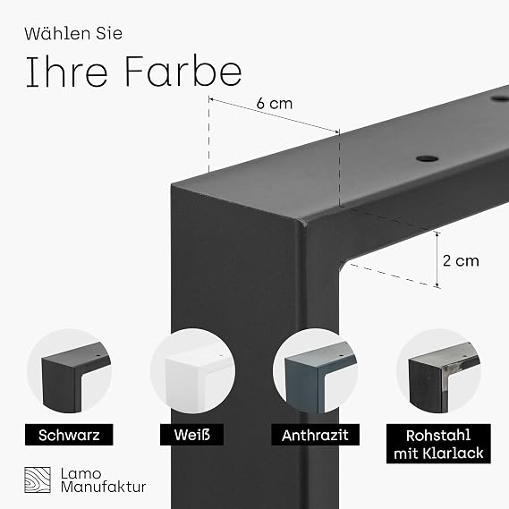 LAMO Manufaktur LTS-01-E-EE-9005 Simple Light Table Legs for Desk Dining Table Square Profile 60 x 20 mm Table Frame 70 x 72 cm (W x H) Black Pack of 2