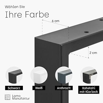 LAMO Manufaktur LTS-01-E-EE-9005 Simple Light Table Legs for Desk Dining Table Square Profile 60 x 20 mm Table Frame 70 x 72 cm (W x H) Black Pack of 2