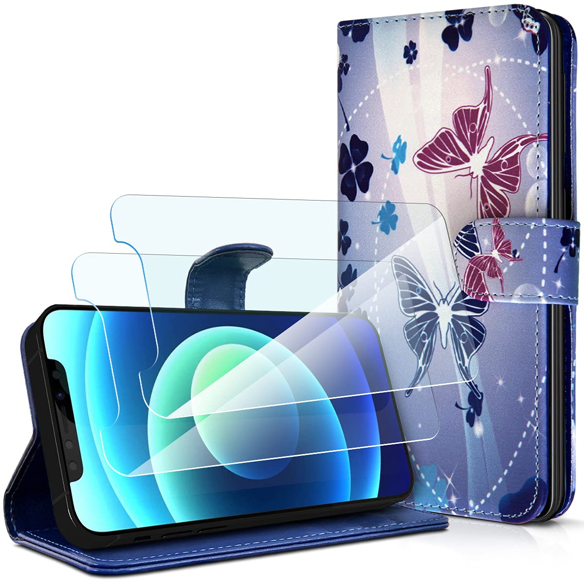Pack de 2 Films de Protection d'écran en Verre Flexible + Étui Portefeuille (HF06 3-D) pour Logicom Le Prime