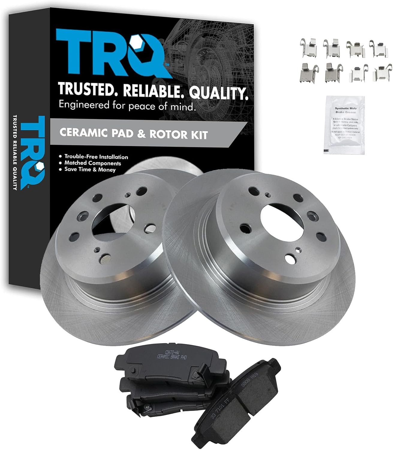 TRQ Rear Ceramic Brake Pad and Rotor Set Compatible with 1995-1999 Toyota Avalon