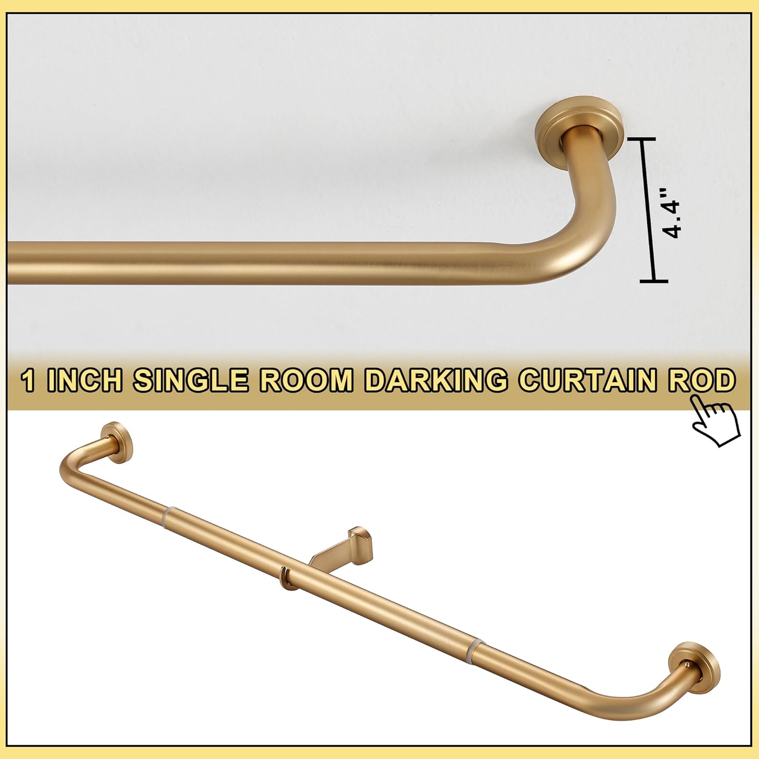 Warm Gold Wrap Around Curtain Rod, 1 Inch Diameter, 28 to 56 Inch, Adjustable Blackout Curtain Rod with Zinc Alloy Double-deck Finials and Aluminum Center Brackets