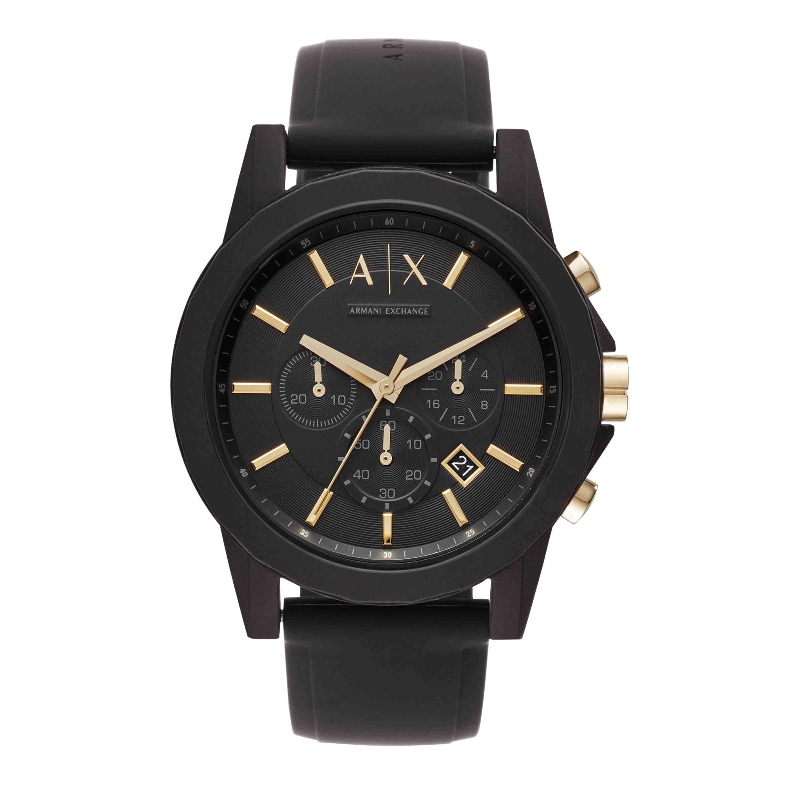 Armani Exchange Chronograph Uhr – Schwarz, Quarz, Silikonband