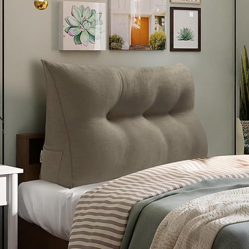 Vista 42 de WOWMAX Almohada de cabecera tamaño Queen Triangular Almohada de cuña para cabecero, almohada grande para cama con funda extraíble, 85% lino 15%