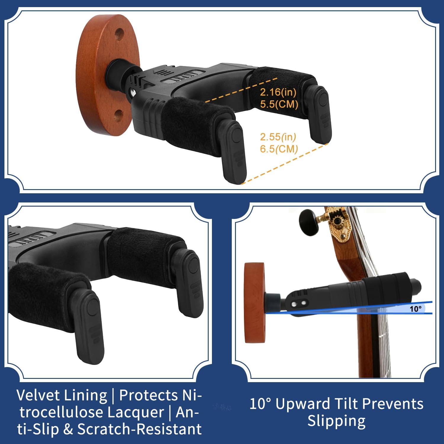 Guitar Wall Mount Solid Wood ,AutoLock+AutoFit Yoke for Acoustic/Electric