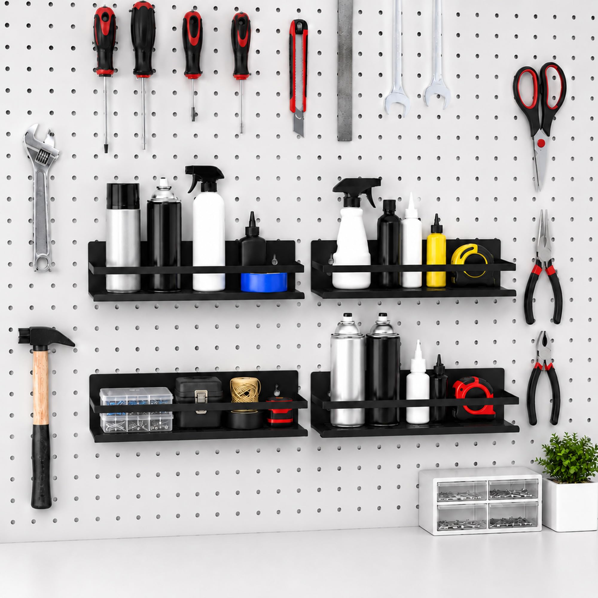 Magnetisches Gewürzregal für Kühlschrank, Gewürz-Organizer für Küche, Aufbewahrung mit Schraube, magnetisches Regal für Ofen, Wohnmobil, Garage, Badezimmer (Schwarz, 4er-Pack)