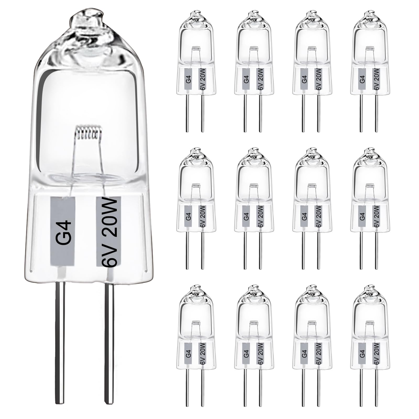 LedWekei G4 Halogen Bulbs,6v 20w Bulb Mini Spotlight Bulbs 2 Pin Clear Capsule Lamp Bulb,Dimmable 2700K Warm White Light Bulbs (12 Pack)