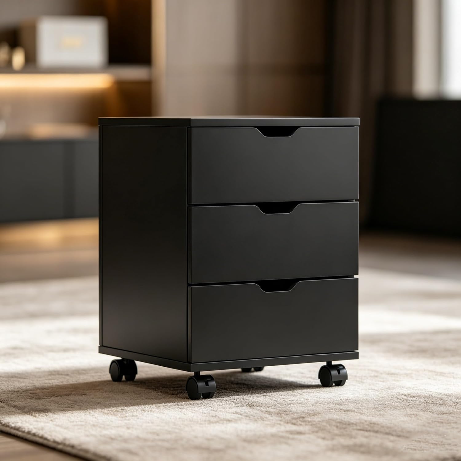 3 Drawer File Cabinet Under Desk Commercial Rolling Filing Cabinet Mobile Pedestal Storage Wood Home Office Drawer Organizer Black Fully Assembled