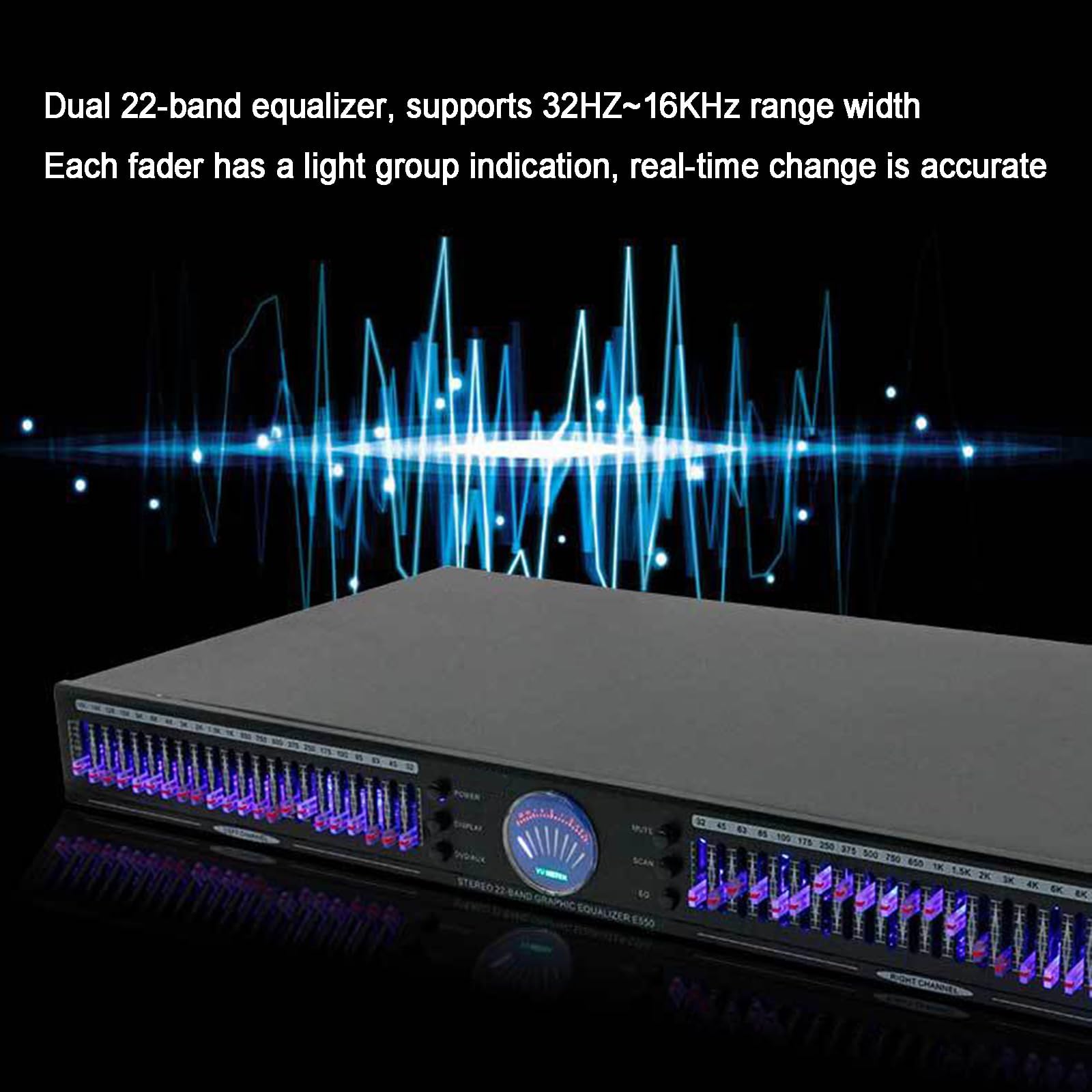 Égaliseur Audio 22 Bandes, Égaliseur Graphique Professionnel, avec 10 Effets Prédéfinis, Réduction Automatique Intelligente du Bruit, Réglage Indépendant des Basses/Moyennes/aigus