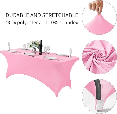Miniatura 52 de Fokitut Paquete de 6 manteles de elastano para mesa de 6 pies, manteles elásticos universales para fiestas, banquetes, bodas y eventos, color negro