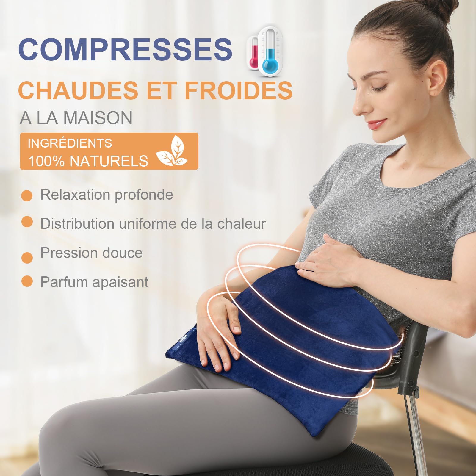 uncn Coussin Chauffant Micro Onde, Bouillotte Micro-onde, Graine de lin,noyaux cerises,grande poche chauffante nuque epaule et dos,cervicales,ventre coton, chaleur humide pour compresse froide38*23cm