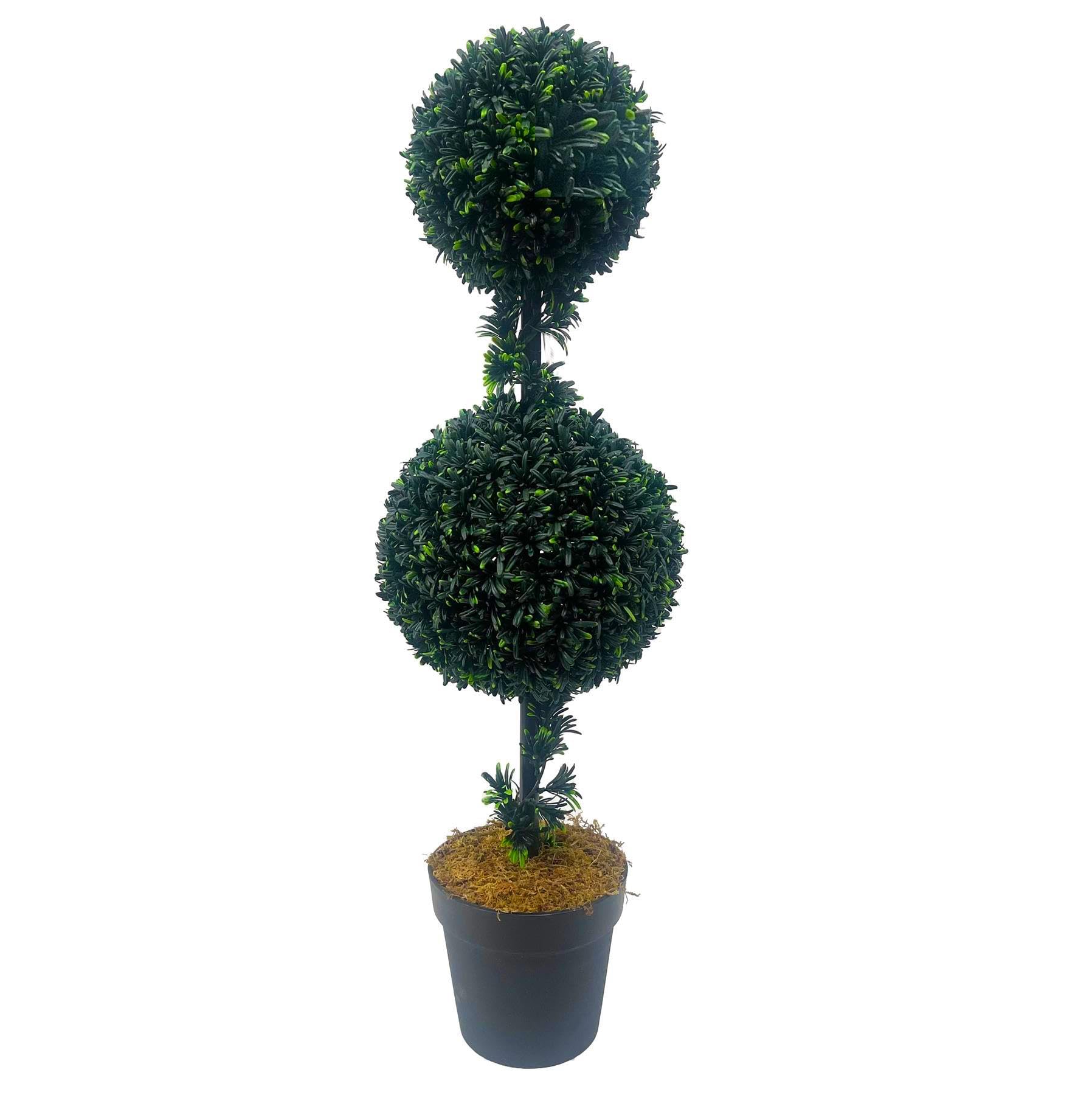 Leaf Artificial Boxwood Ball Trees, 90cm Podocarpus Double, 90 cm