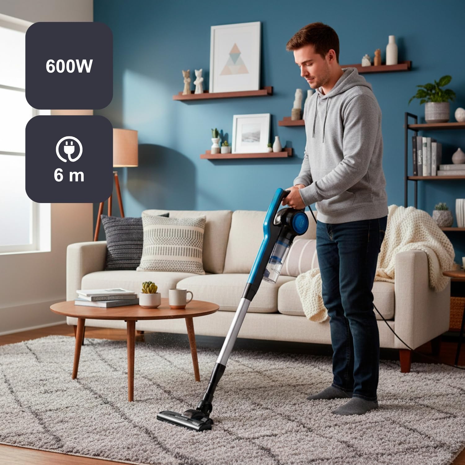 BLACK+DECKER - Scopa Elettrica con Filo 600W | 3 in 1 Scopa, Portatile e Lancia | Triplo Filtro Ciclonico + Filtro EPA Lavabile | Serbatoio Grande Capacità | Cavo 6m | Peso Leggero 2,5Kg